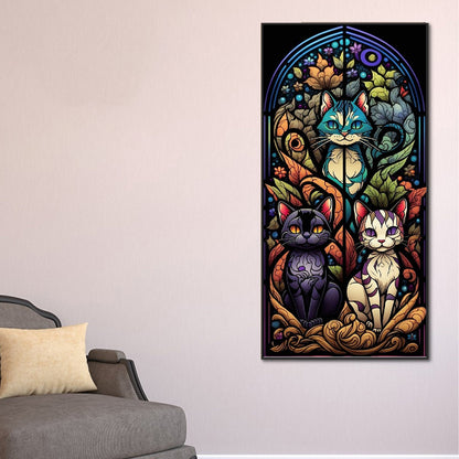 Cat Glass Painting - Full Round Drill Diamond Painting 40*80CM