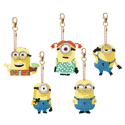 DIY Diamond Art Key Rings Little Yellow Man 5pcs Keychain Supplies Gift for Kids