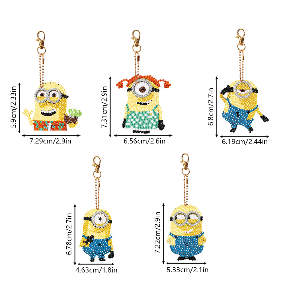 DIY Diamond Art Key Rings Little Yellow Man 5pcs Keychain Supplies Gift for Kids