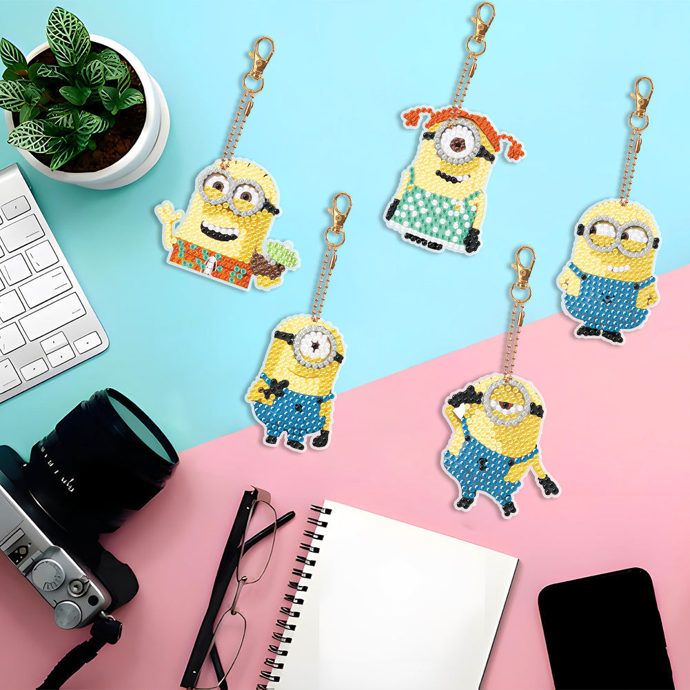 DIY Diamond Art Key Rings Little Yellow Man 5pcs Keychain Supplies Gift for Kids