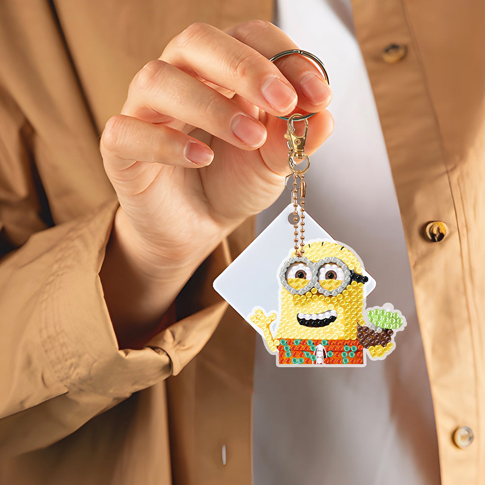 DIY Diamond Art Key Rings Little Yellow Man 5pcs Keychain Supplies Gift for Kids