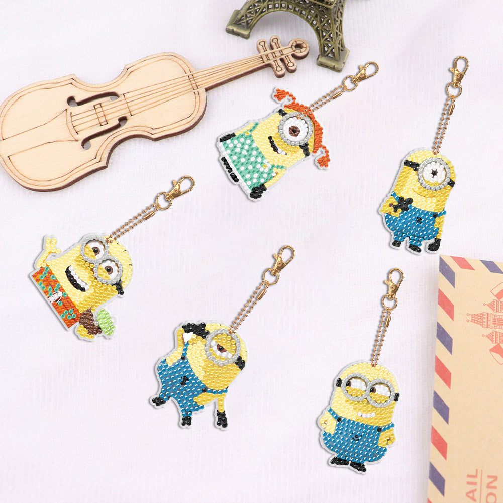 DIY Diamond Art Key Rings Little Yellow Man 5pcs Keychain Supplies Gift for Kids