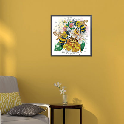 Bee And Flower - Special Shaped Drill Diamond Painting 30*30CM