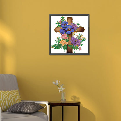 Cross With Flowers - Special Shaped Drill Diamond Painting 30*30CM