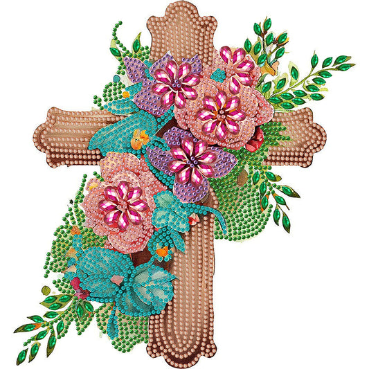 Cross With Flowers - Special Shaped Drill Diamond Painting 30*30CM