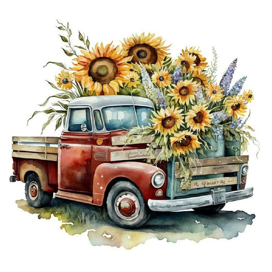 Sunflower Classic Car - Full Round Drill Diamond Painting 30*30CM