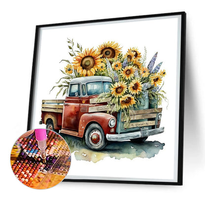 Sunflower Classic Car - Full Round Drill Diamond Painting 30*30CM