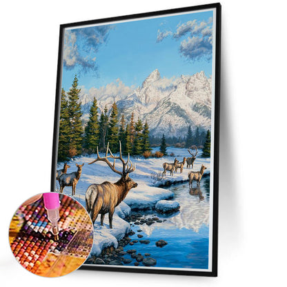 Animals At The Foot Of The Snow Mountain - Full Round Drill Diamond Painting 50*70CM