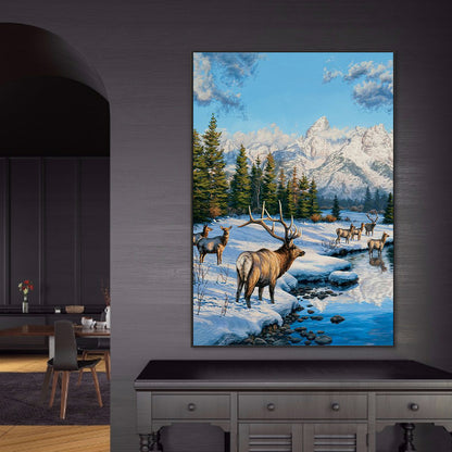 Animals At The Foot Of The Snow Mountain - Full Round Drill Diamond Painting 50*70CM