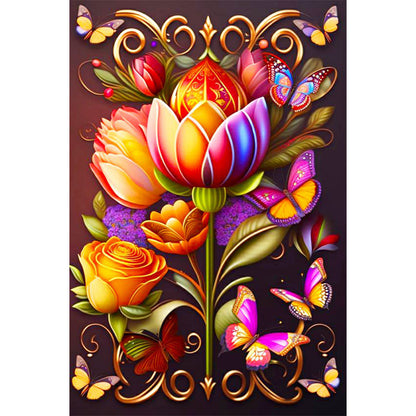 Tulips And Butterflies - Full Round Drill Diamond Painting 40*60CM