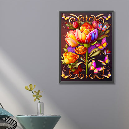 Tulips And Butterflies - Full Round Drill Diamond Painting 40*60CM