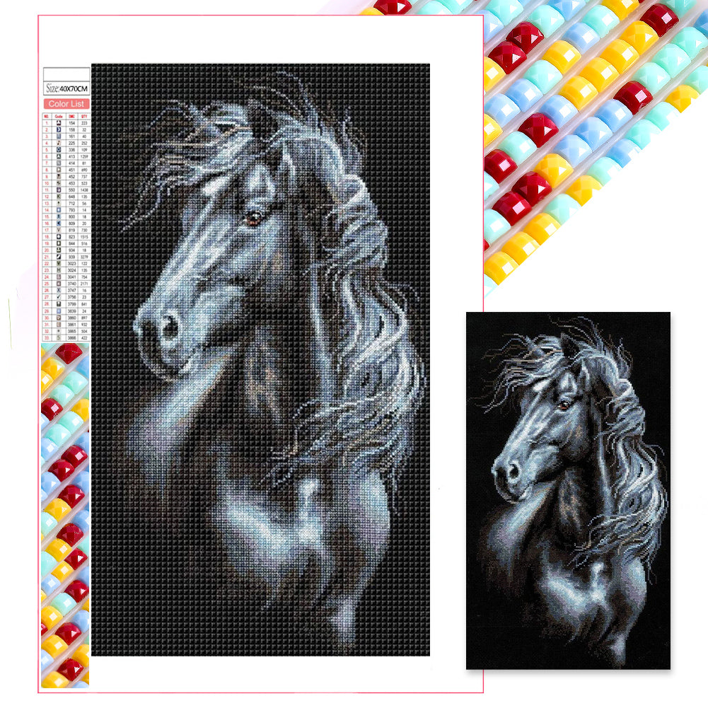 Mosaic Black And White Horse - Full Square Drill Diamond Painting 40*70CM