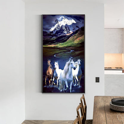 Horse Running Under Snow Mountain - Full Round Drill Diamond Painting 40*70CM