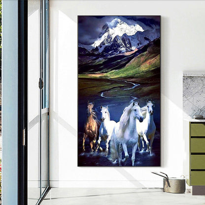 Horse Running Under Snow Mountain - Full Round Drill Diamond Painting 40*70CM