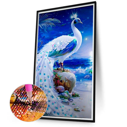 White Peacock - Full Round Drill Diamond Painting 50*90CM