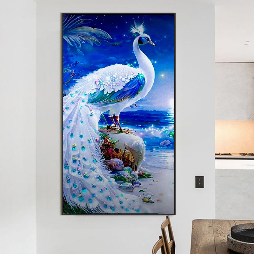 White Peacock - Full Round Drill Diamond Painting 50*90CM