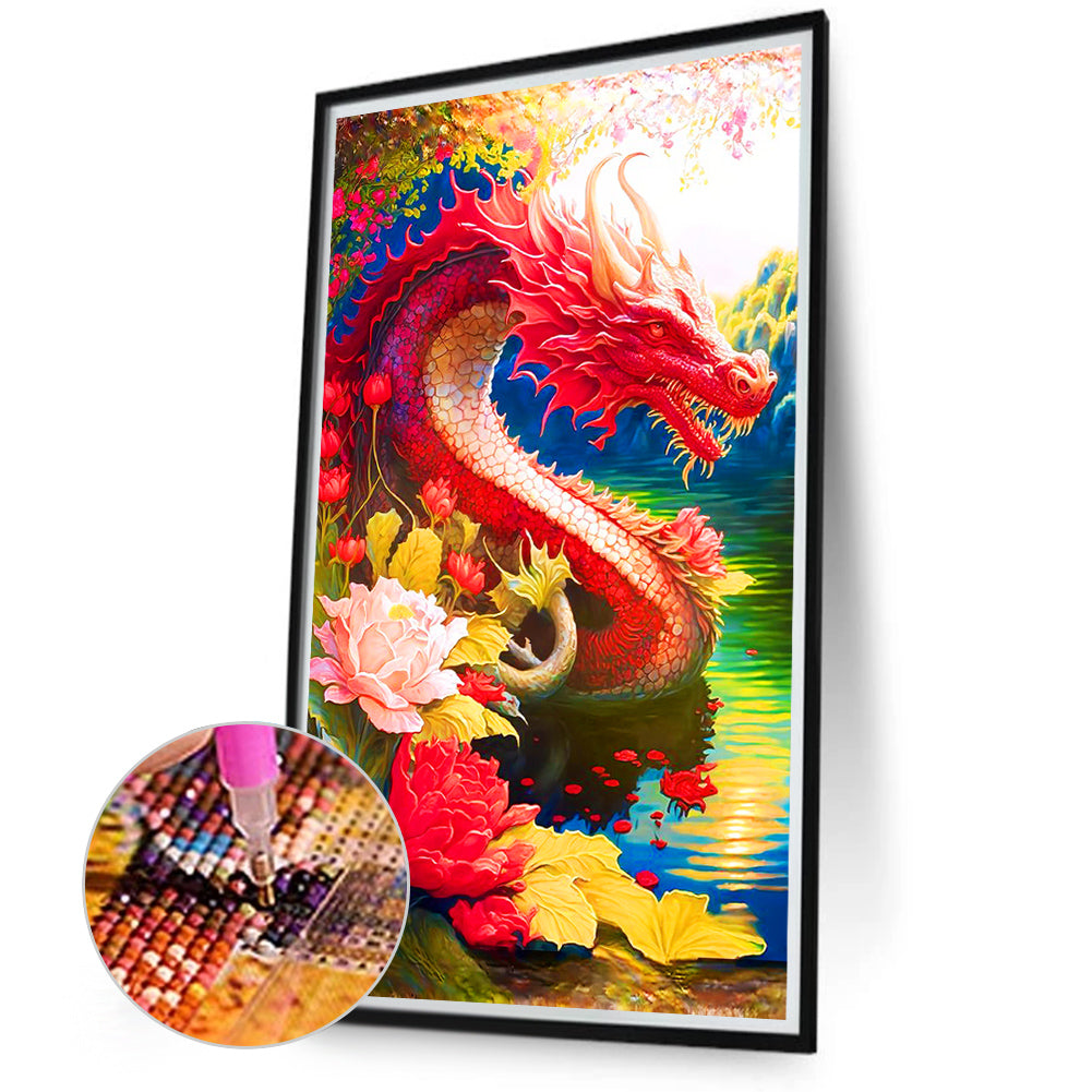 Red Lotus Dragon - Full Round Drill Diamond Painting 40*70CM