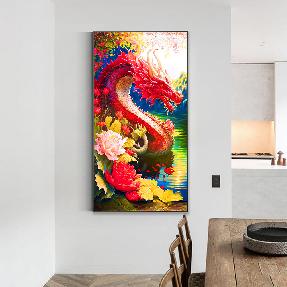 Red Lotus Dragon - Full Round Drill Diamond Painting 40*70CM