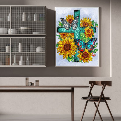 Sunflower Cross - Special Shaped Drill Diamond Painting 30*40CM