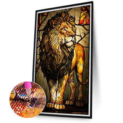 Lion Glass Painting - Full Round Drill Diamond Painting 40*70CM