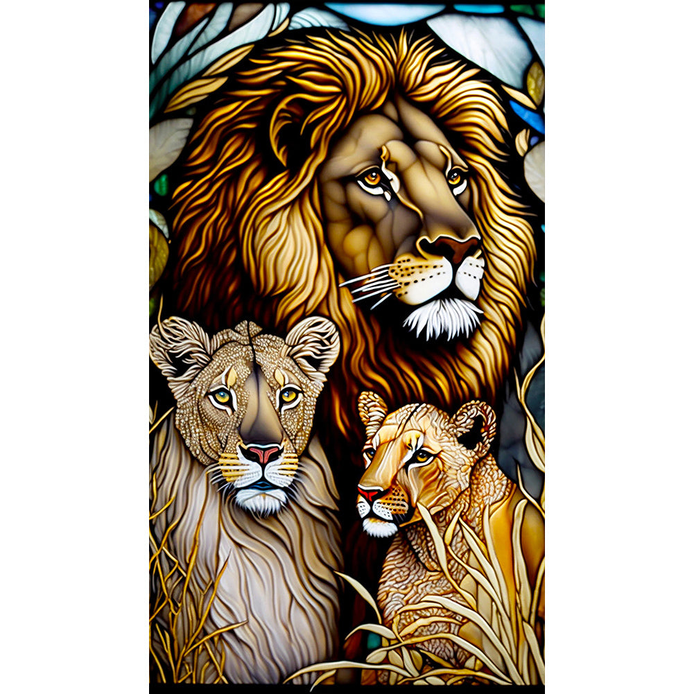 Lion Glass Painting - Full Round Drill Diamond Painting 40*70CM