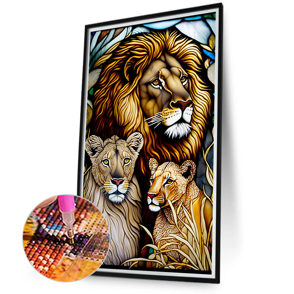 Lion Glass Painting - Full Round Drill Diamond Painting 40*70CM