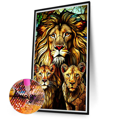 Lion Glass Painting - Full Round Drill Diamond Painting 40*70CM