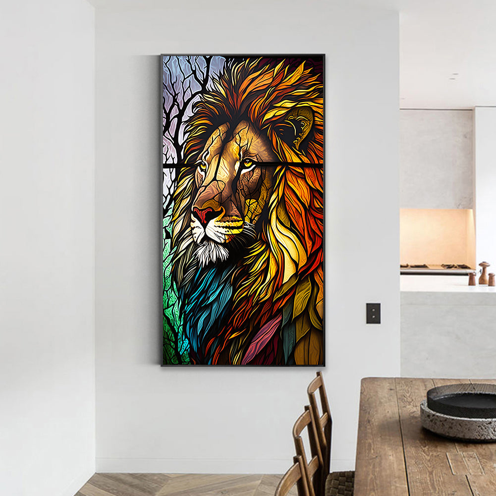 Lion Glass Painting - Full Round Drill Diamond Painting 40*70CM