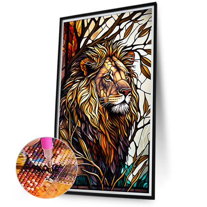 Lion Glass Painting - Full Round Drill Diamond Painting 40*70CM