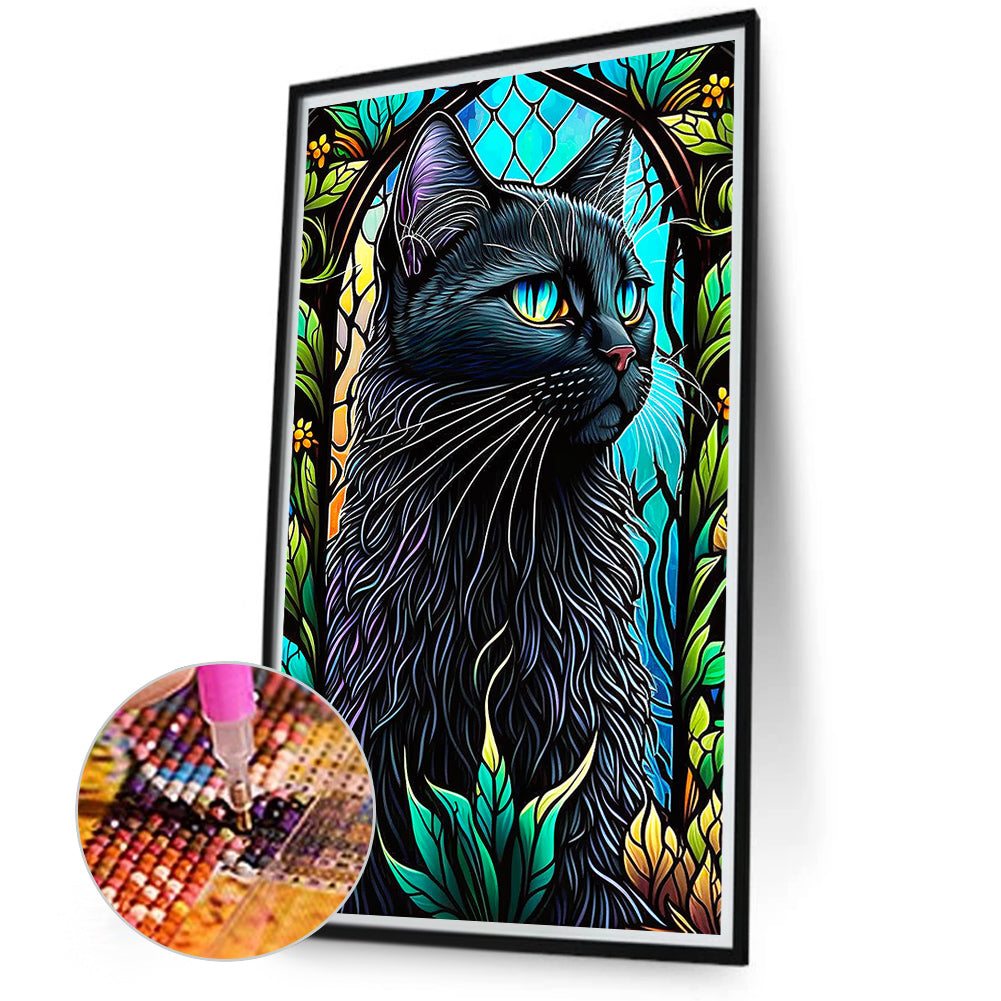 Black Cat Glass Painting - Full Round Drill Diamond Painting 40*70CM