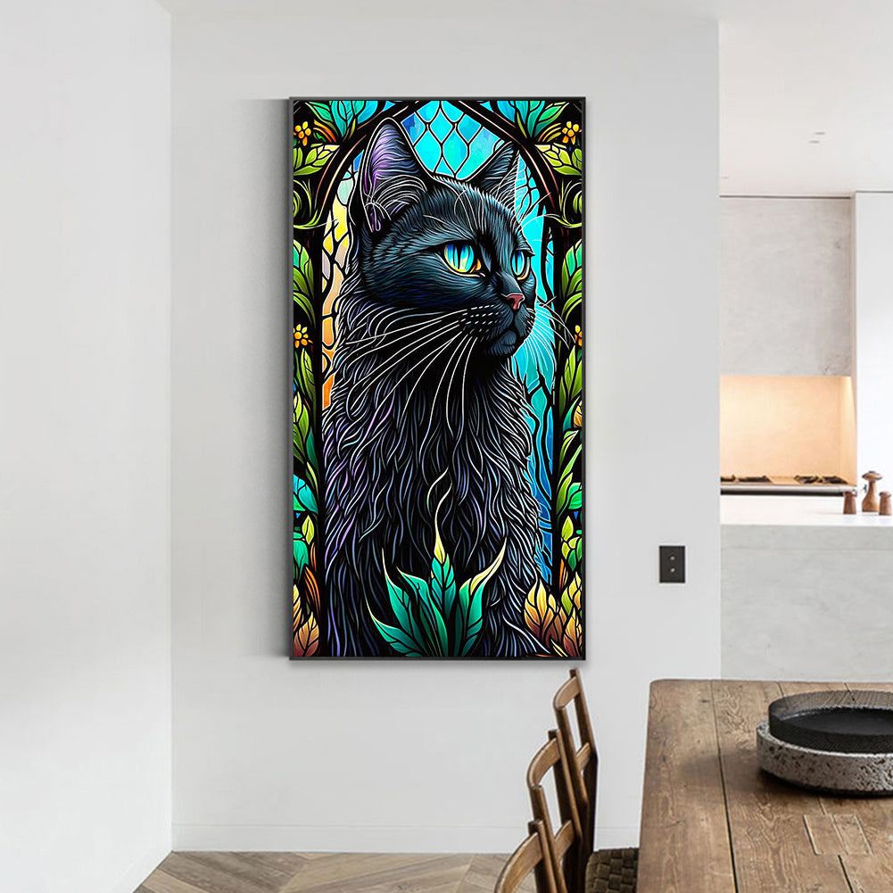 Black Cat Glass Painting - Full Round Drill Diamond Painting 40*70CM