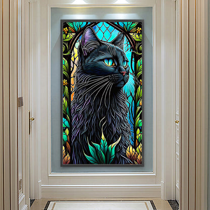 Black Cat Glass Painting - Full Round Drill Diamond Painting 40*70CM