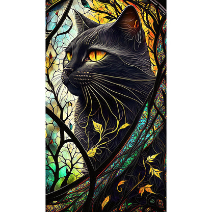 Black Cat Glass Painting - Full Round Drill Diamond Painting 40*70CM