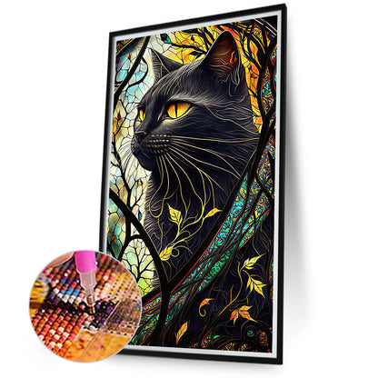 Black Cat Glass Painting - Full Round Drill Diamond Painting 40*70CM