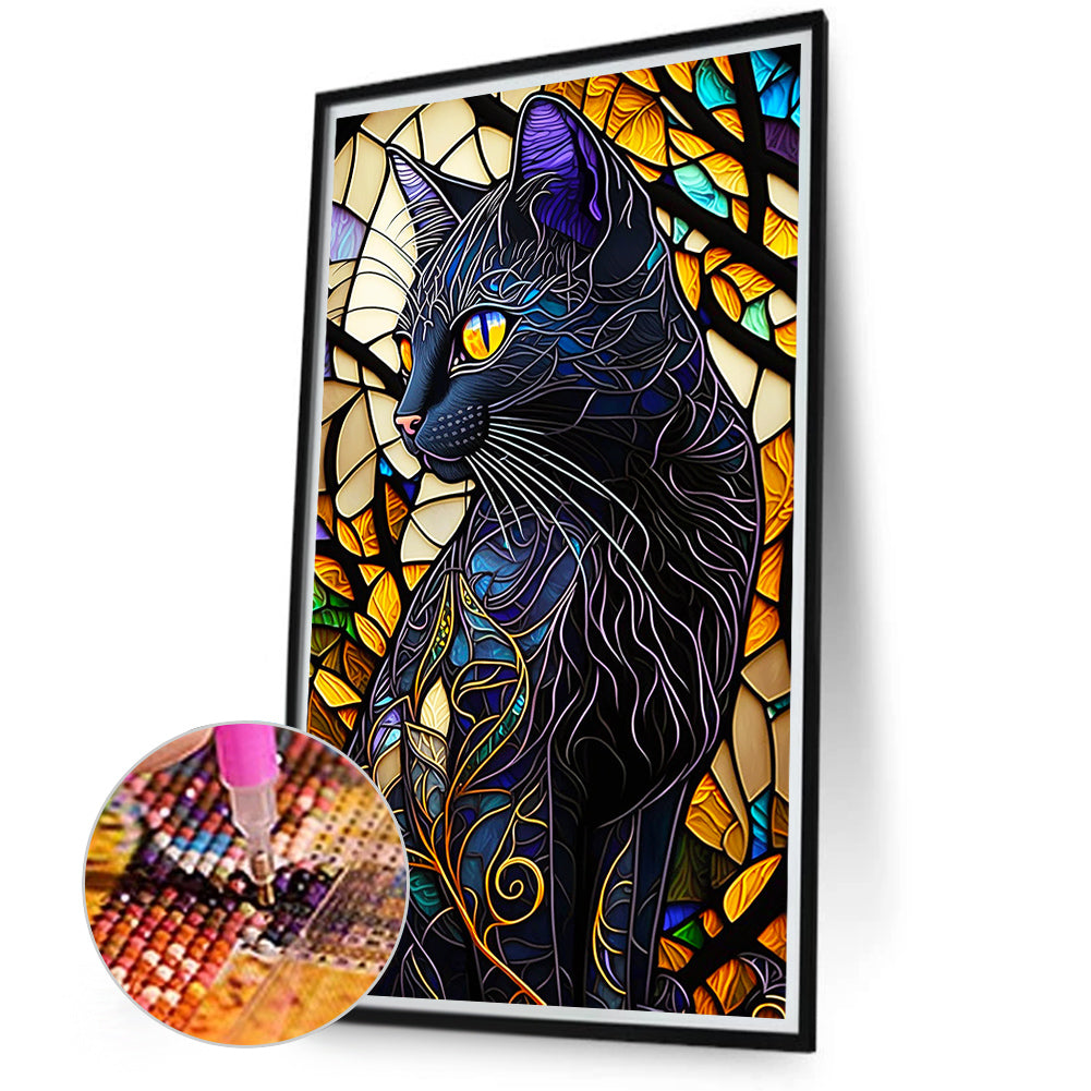 Black Cat Glass Painting - Full Round Drill Diamond Painting 40*70CM