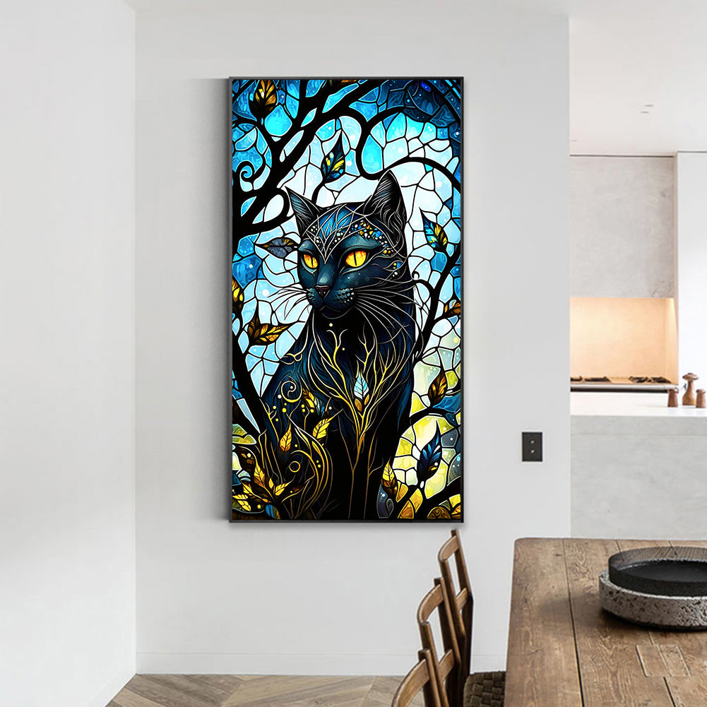 Black Cat Glass Painting - Full Round Drill Diamond Painting 40*70CM