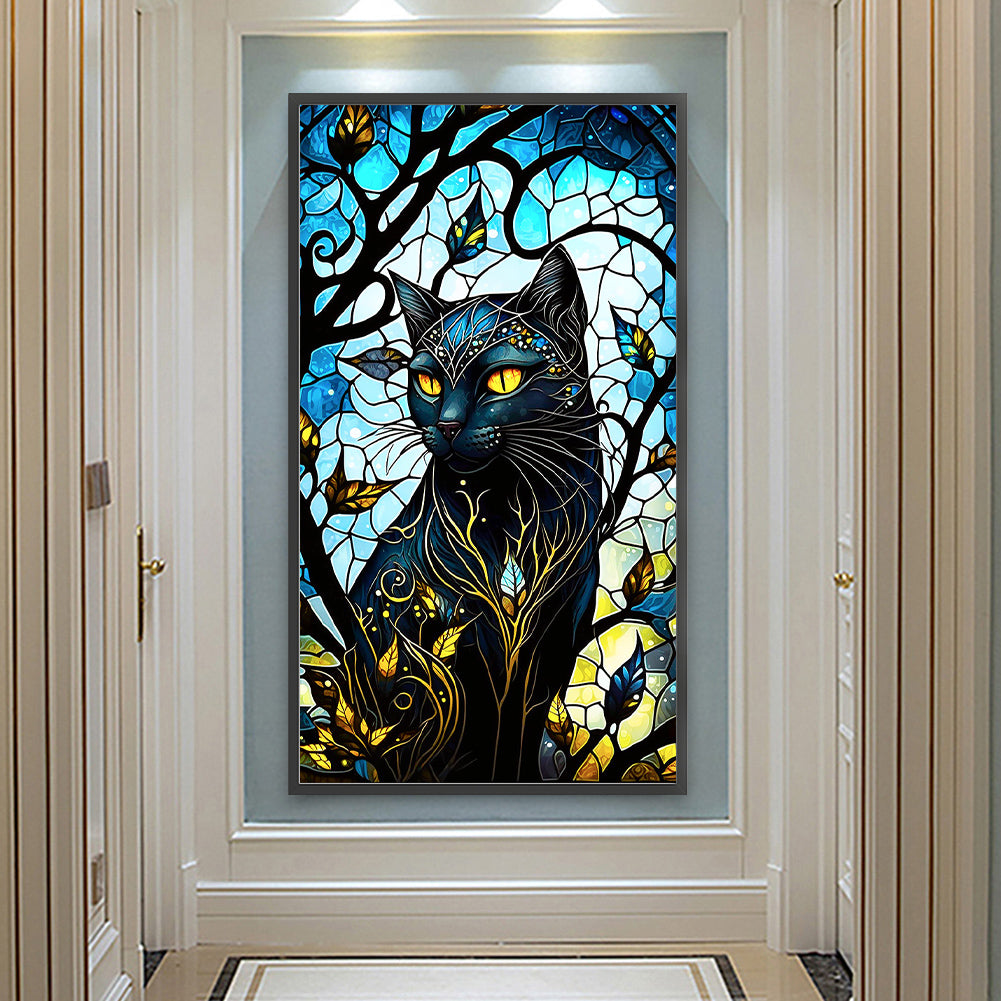 Black Cat Glass Painting - Full Round Drill Diamond Painting 40*70CM