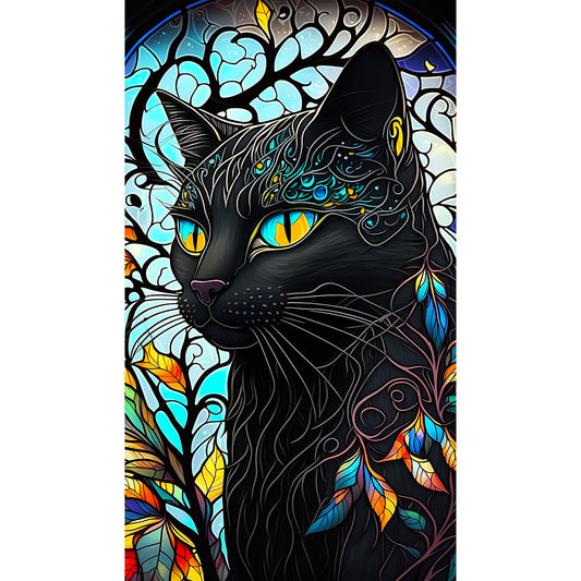 Black Cat Glass Painting - Full Round Drill Diamond Painting 40*70CM