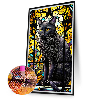 Black Cat Glass Painting - Full Round Drill Diamond Painting 40*70CM