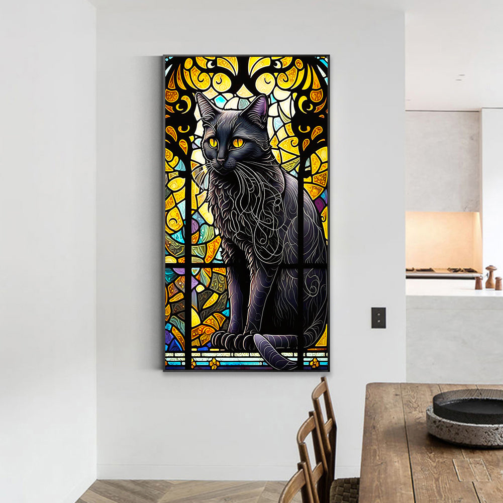 Black Cat Glass Painting - Full Round Drill Diamond Painting 40*70CM