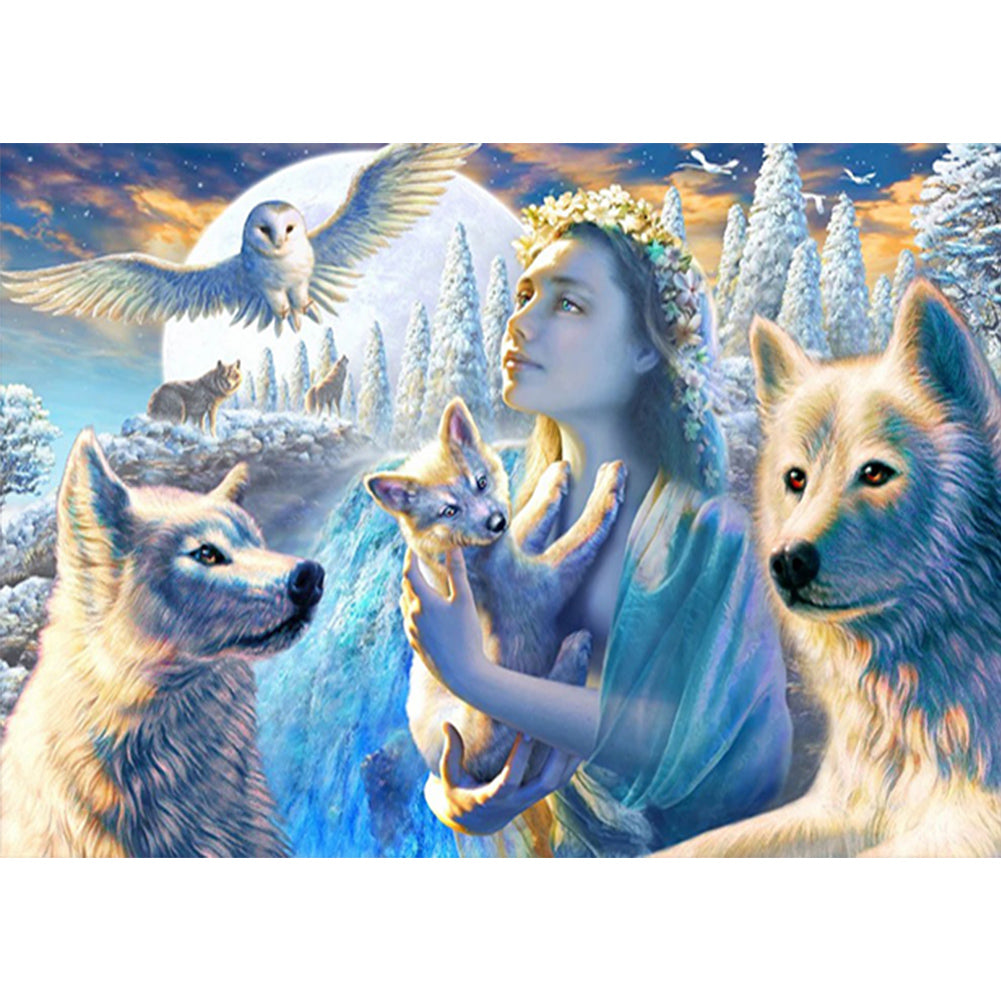 Snow Indian Eagle And Wolf - Full Round Drill Diamond Painting 70*50CM