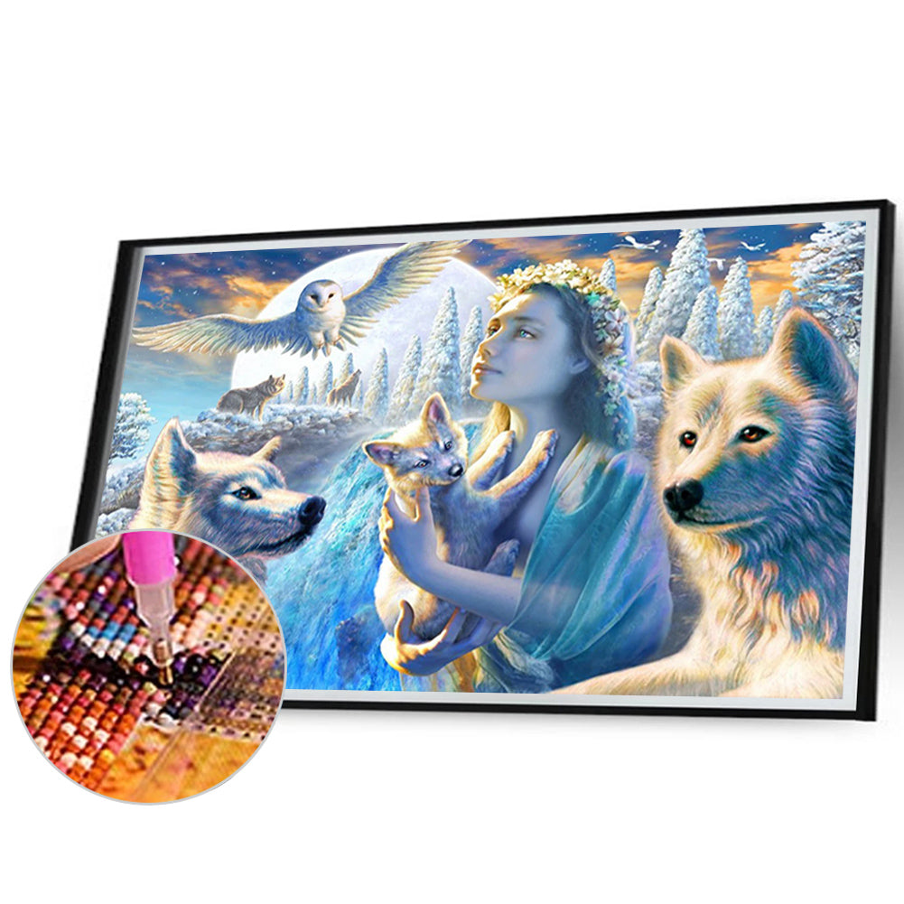 Snow Indian Eagle And Wolf - Full Round Drill Diamond Painting 70*50CM