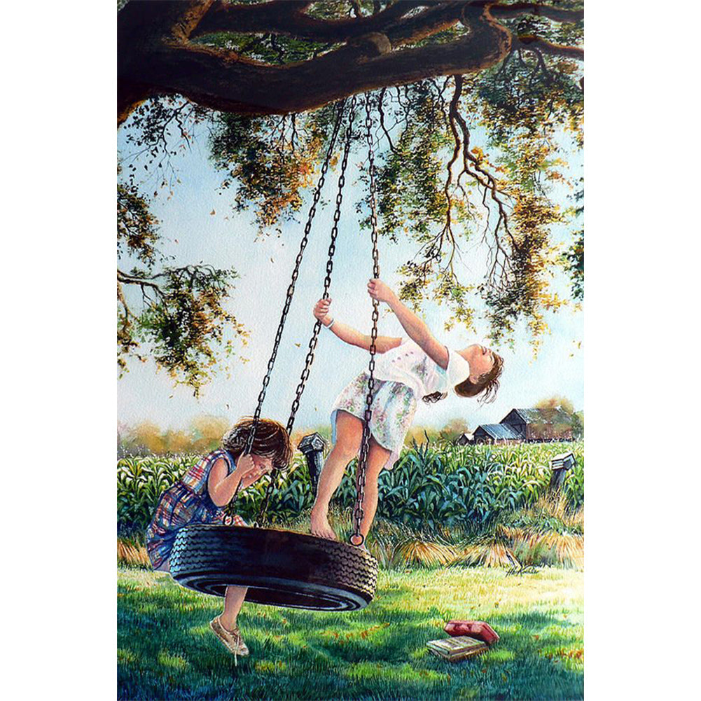 Children On Swings - Full Round Drill Diamond Painting 40*60CM