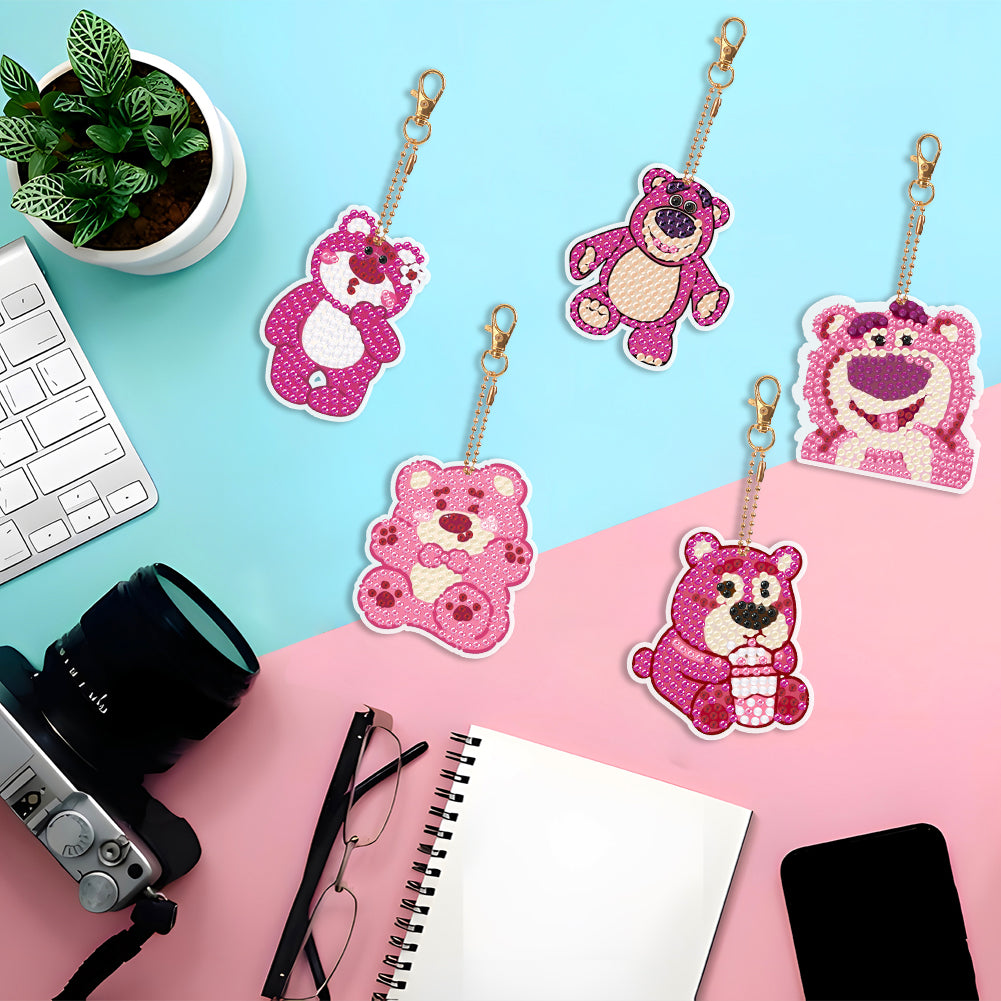 DIY Full Drill Diamonds Pendants Double Sided 5pcs Strawberry Bear Gift for Kids