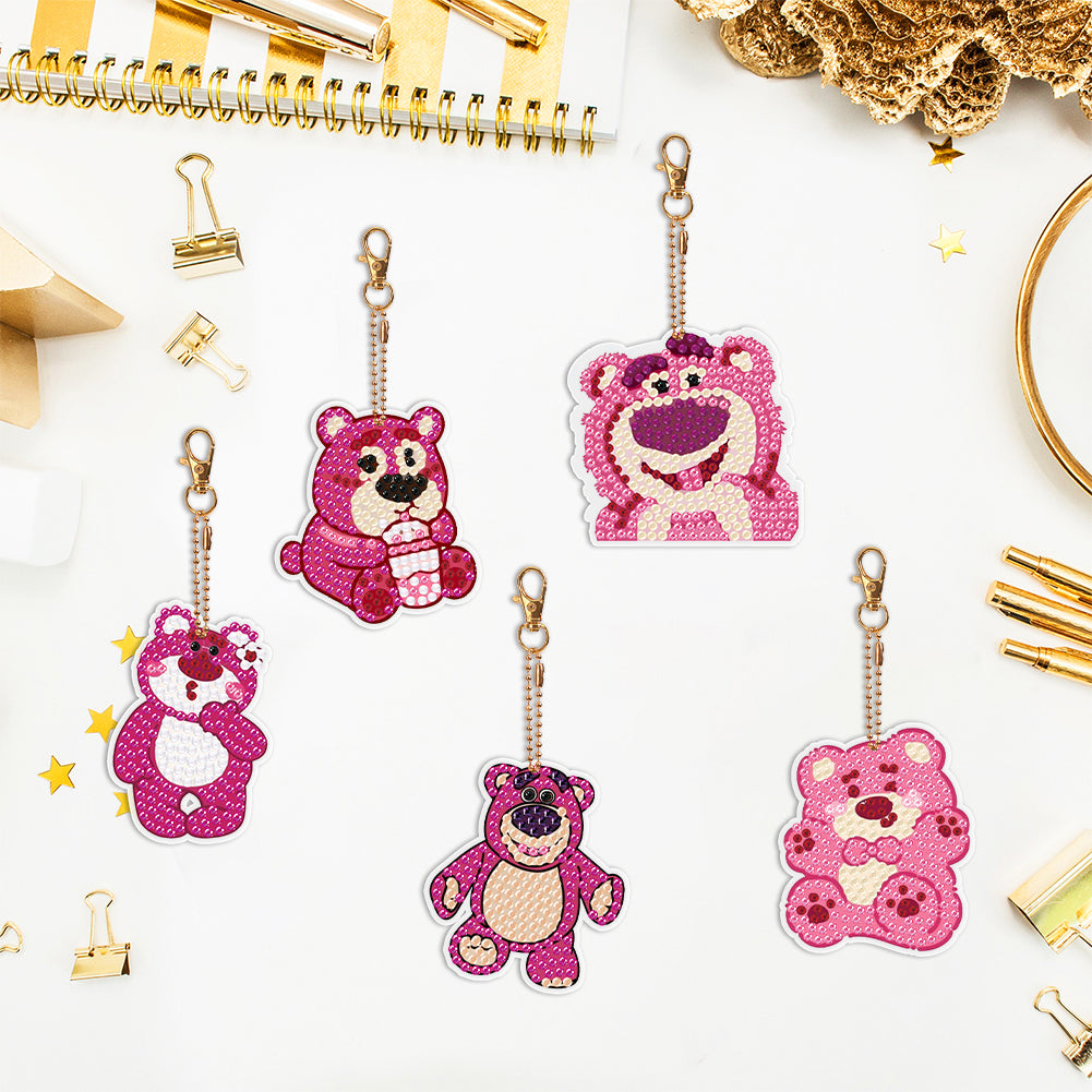 DIY Full Drill Diamonds Pendants Double Sided 5pcs Strawberry Bear Gift for Kids