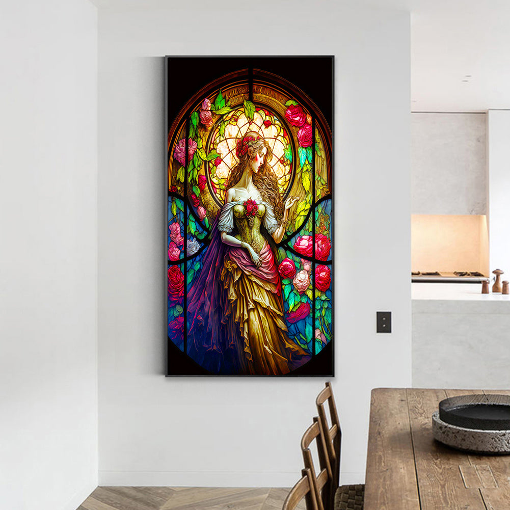 Glass Painting Girl - Full Round Drill Diamond Painting 40*70CM