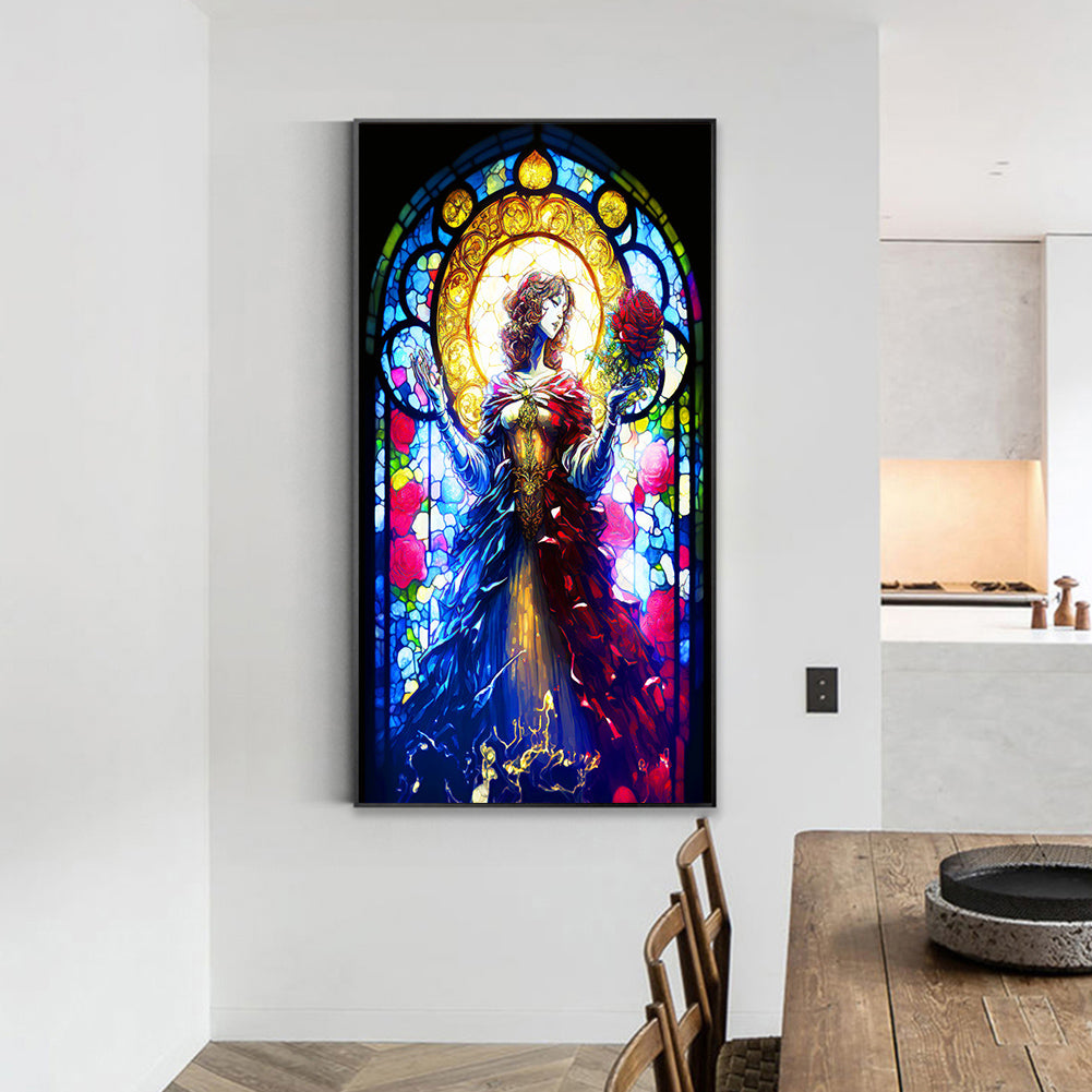 Glass Painting Rose Girl - Full Round Drill Diamond Painting 40*70CM