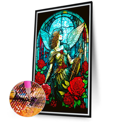 Glass Painting Warrior Angel Girl - Full Round Drill Diamond Painting 40*70CM