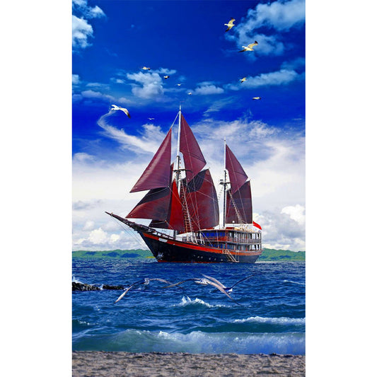 Sailboat - Full Round Drill Diamond Painting 30*50CM