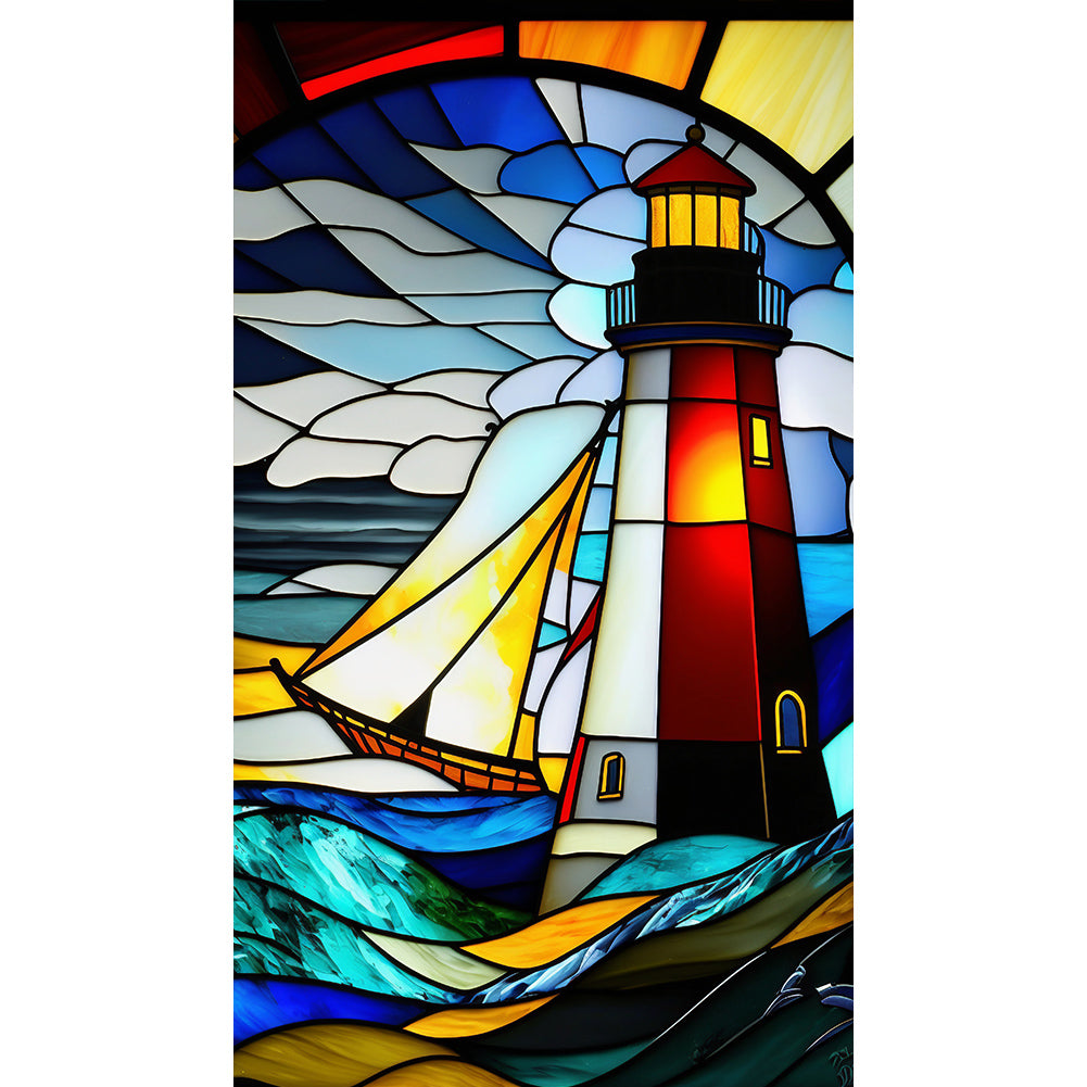 Lighthouse Glass Painting - Full Round Drill Diamond Painting 40*70CM